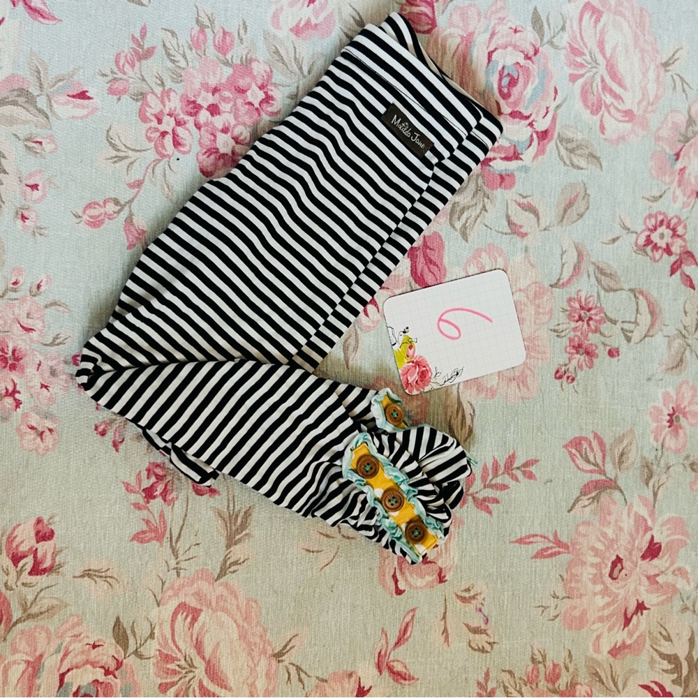Matilda Jane Black and White Striped Leggings with Yellow Button Detail